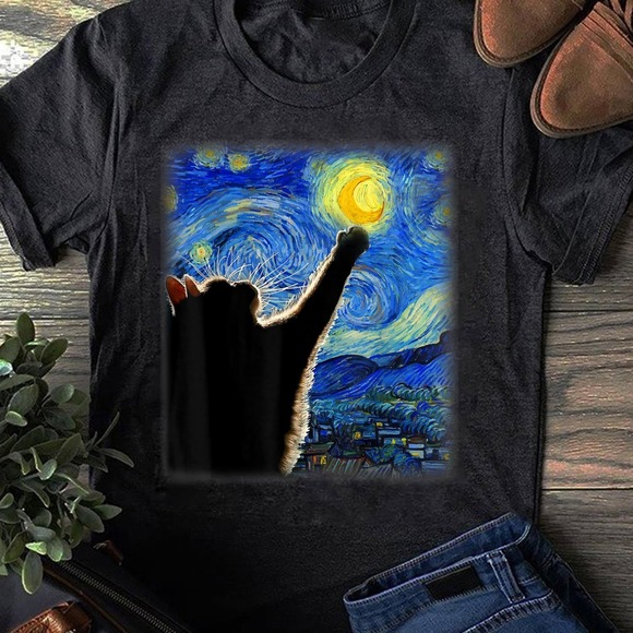 Tops - Starry Night Cat T-Shirt